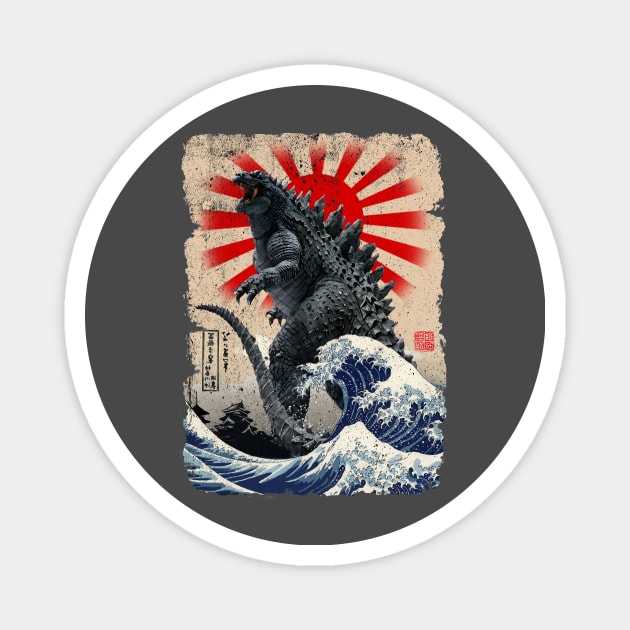 Godzilla and the Great Wave Magnet by DavidLoblaw